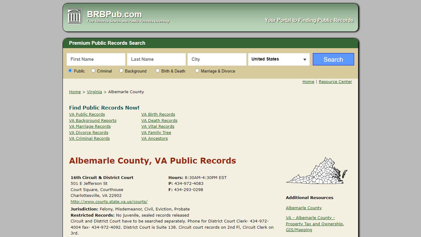 Albemarle County, VA Public Records - BRB Pub